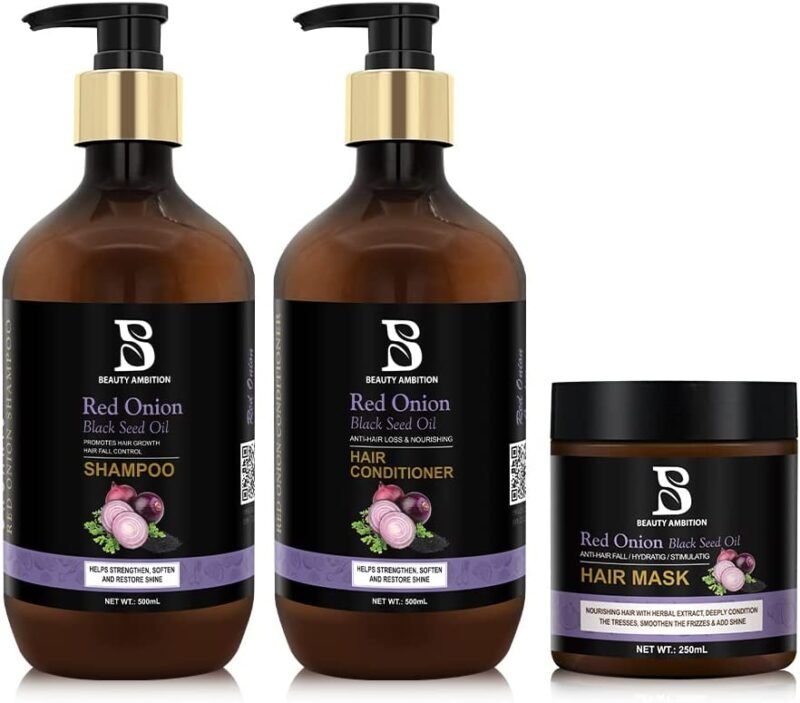 Onion Hair Care Set - Hair Shampoo, Hair Conditioner, Hair Mask for Anti-Breakage and Strengthen Hair - Pack of 3