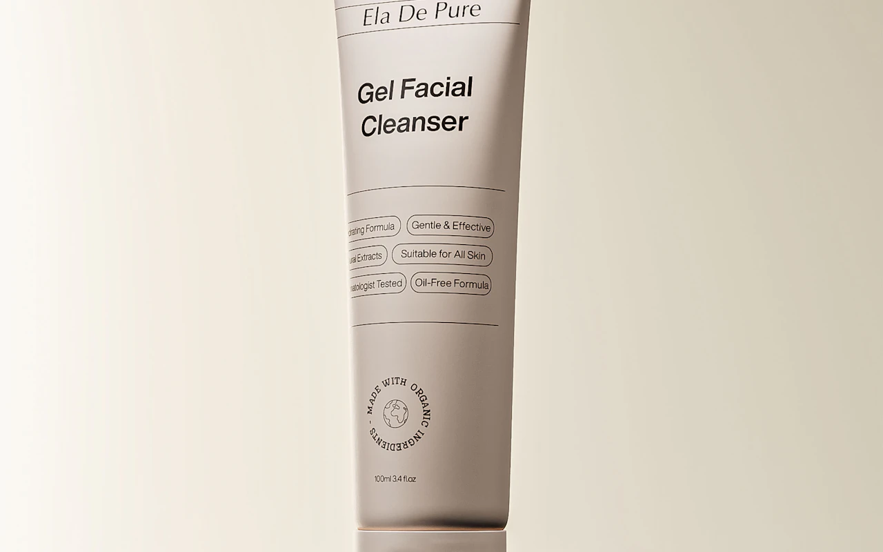 A bottle of gel facial cleanser
